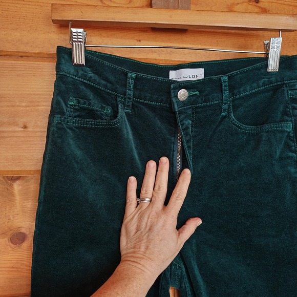 LOFT Curvy Velvet Skinny Pants Dark Green Ankle Trousers Stretch Sz 4(30") x 28" - Picture 3 of 9